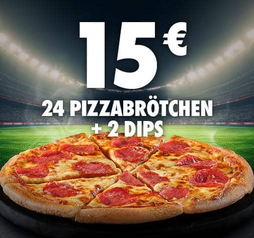15€ 24 Pizzabrötchen + 2 Dips