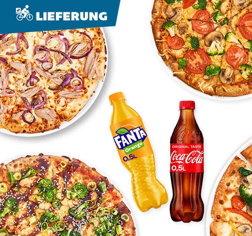 4 Pizzen Classic + 4 Softdrinks