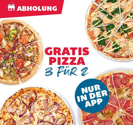 3 Pizzen in Preis für 2 erhalten nur in der App und nur für Abholung