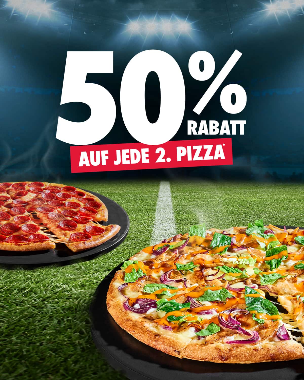 50% auf jede 2. Pizza